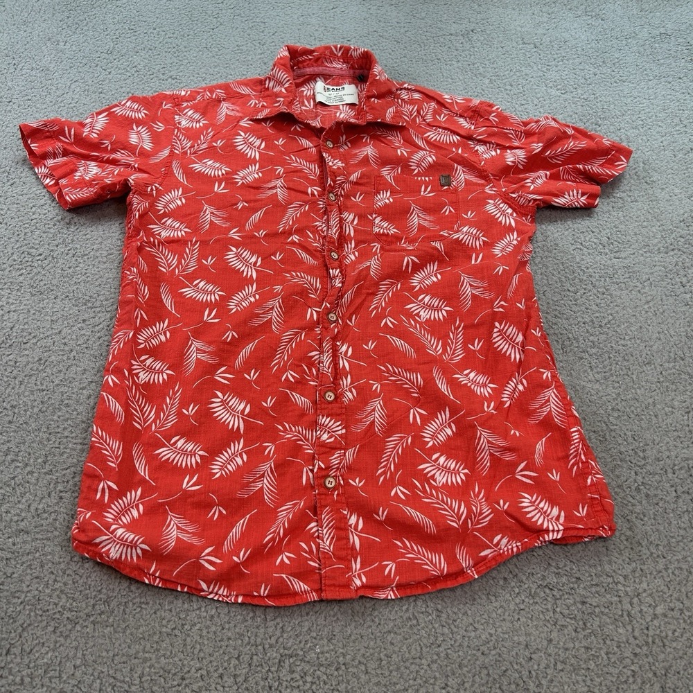 Buffalo David Bitton Shirt Men's Medium Orange Hawaiian All Over Print Dark Wash